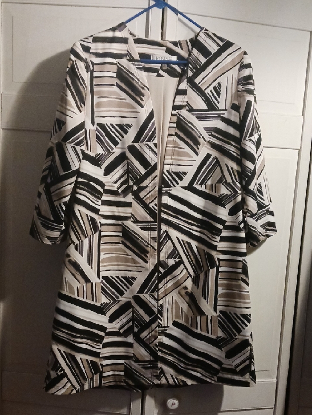 Kasper Black, White & Tan Geometric Open-Front Coat